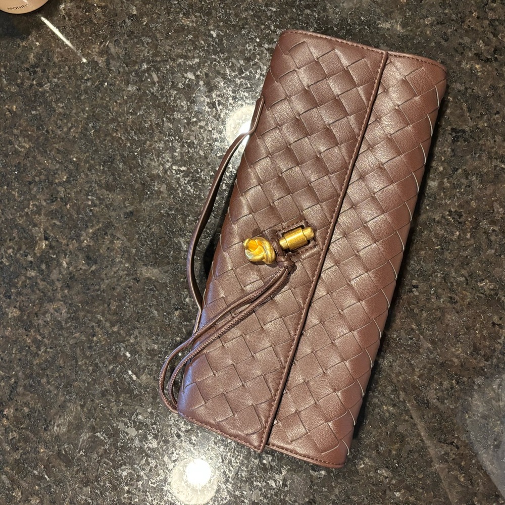 Woven Brown Clutch with Wrist Strap